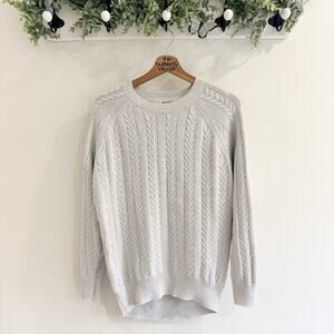 Athleta Crossroads Crew Sweater Light Gray Metallic Cable Knit Size S 84563